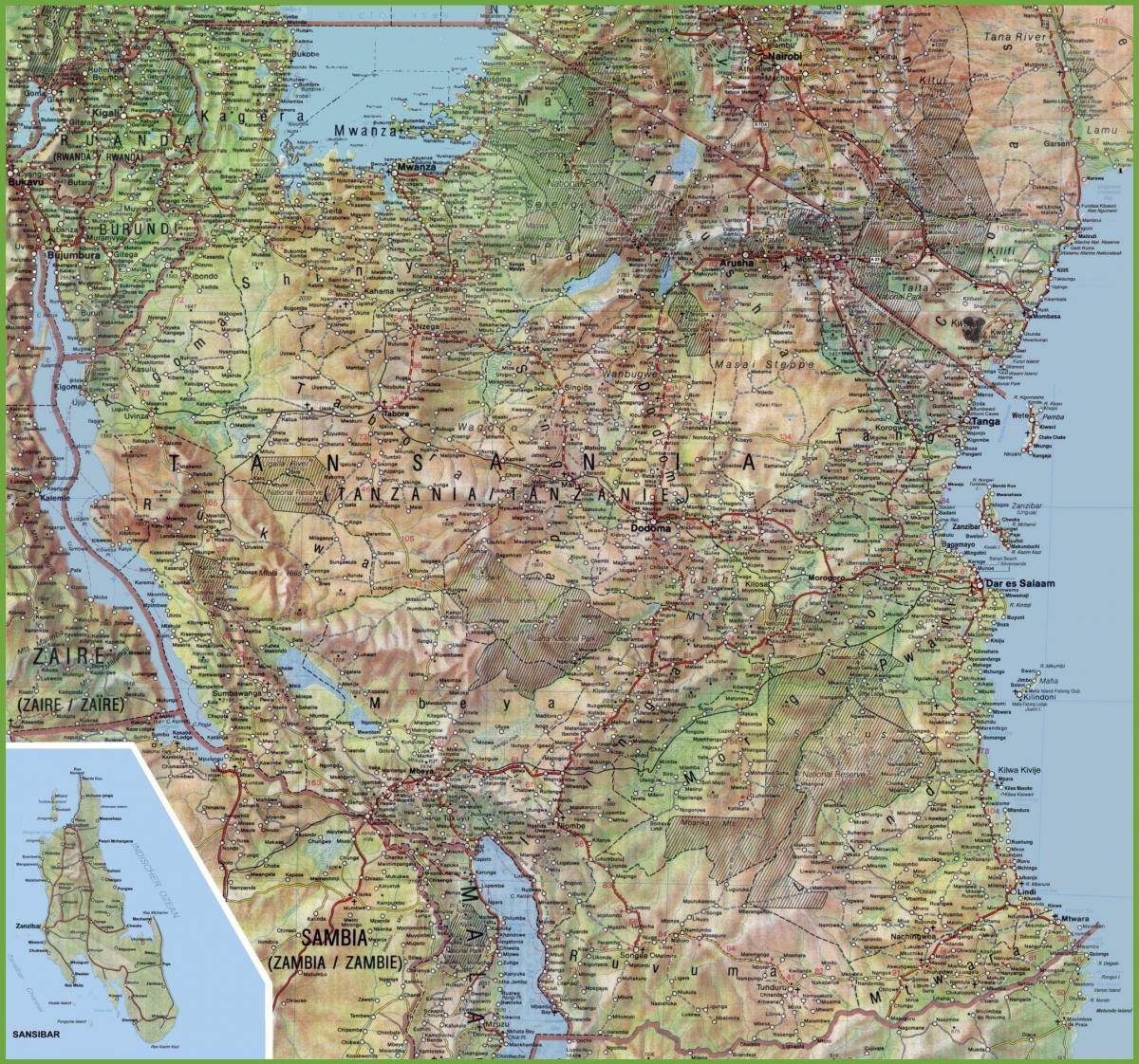 Kaart van gedetailleerde tanzania