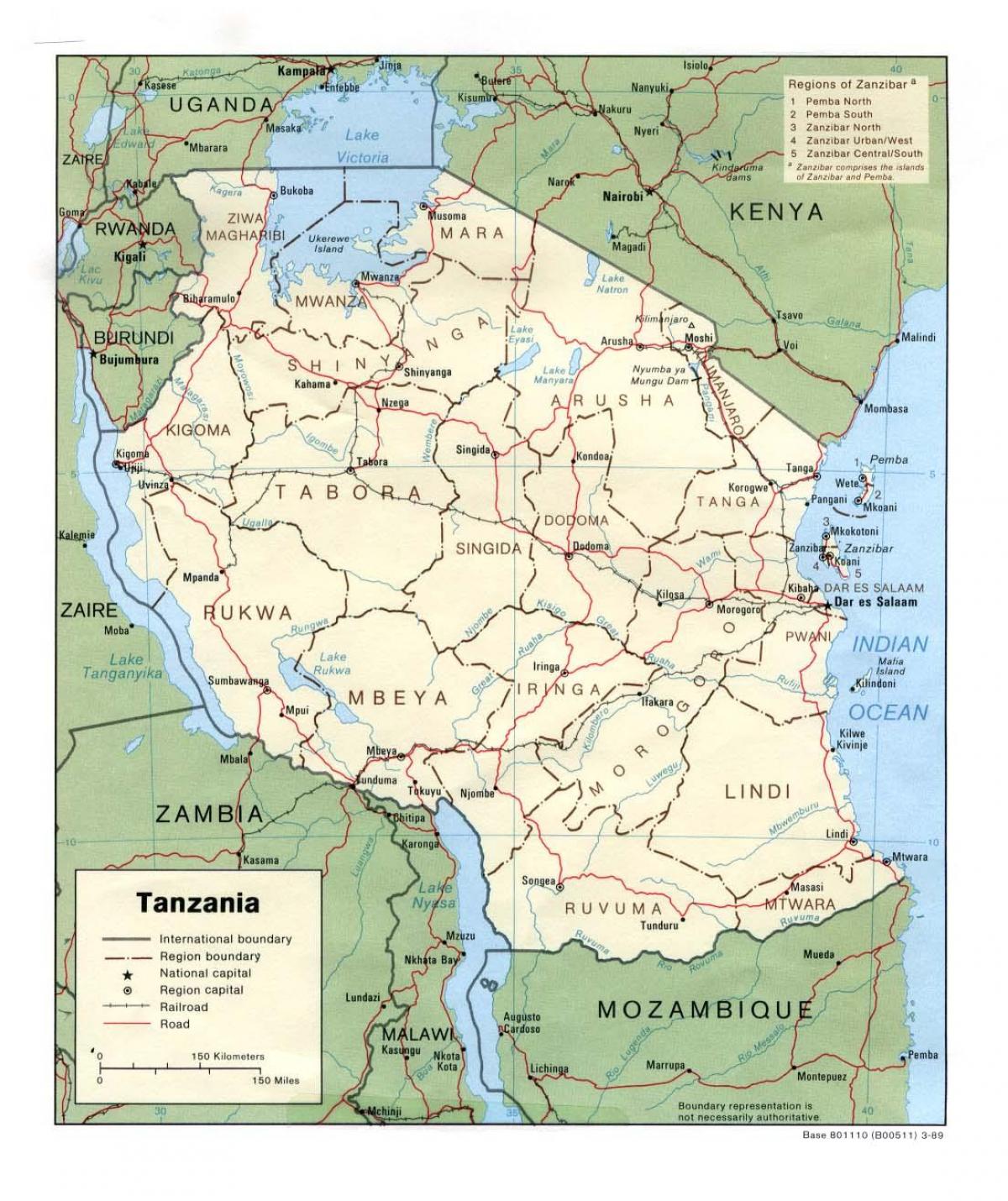 Kaart van de historische sites in tanzania