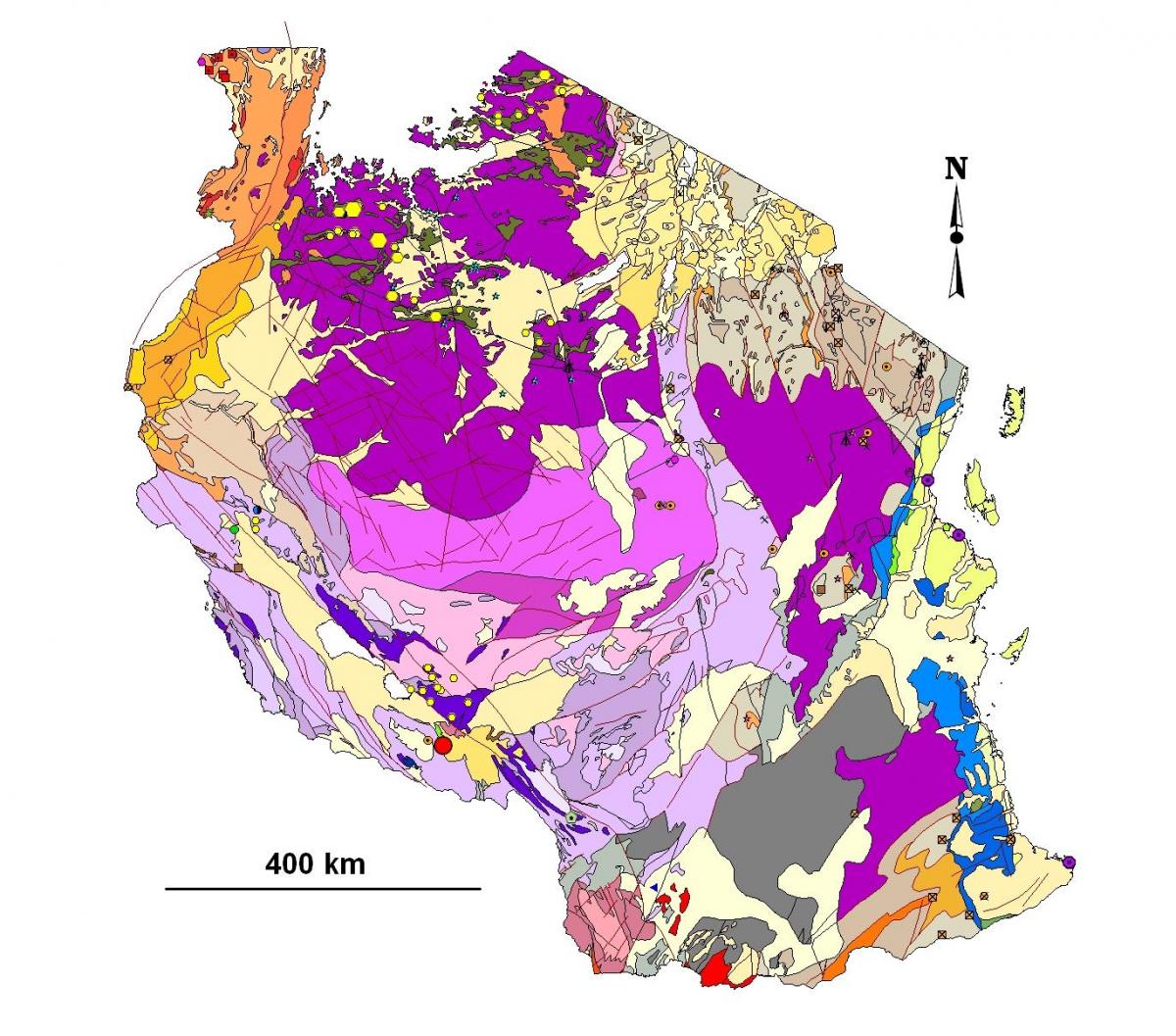 Kaart van tanzania geologische