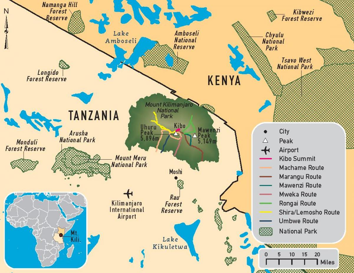 Kaart van tanzania de kilimanjaro