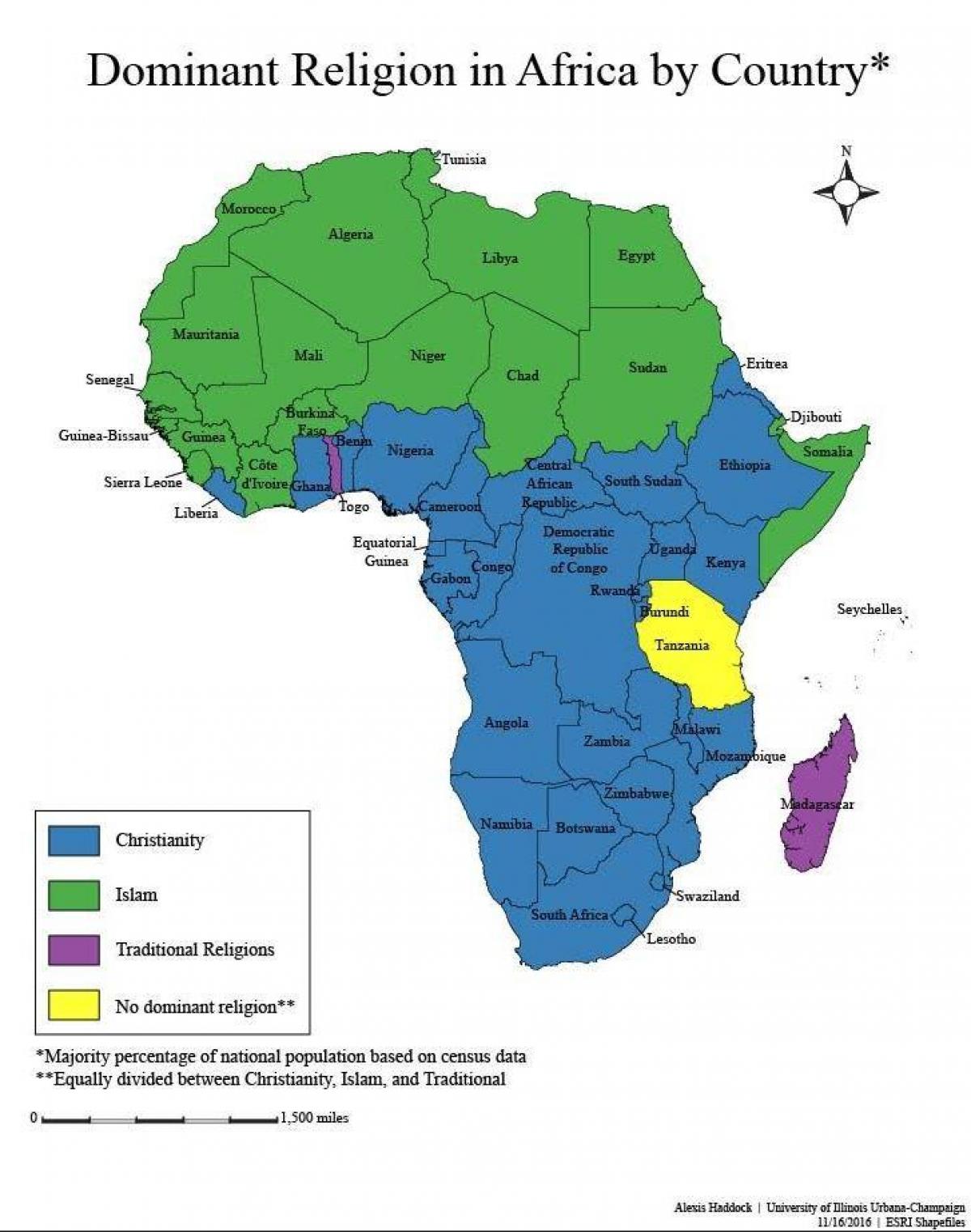 Kaart van tanzania religie