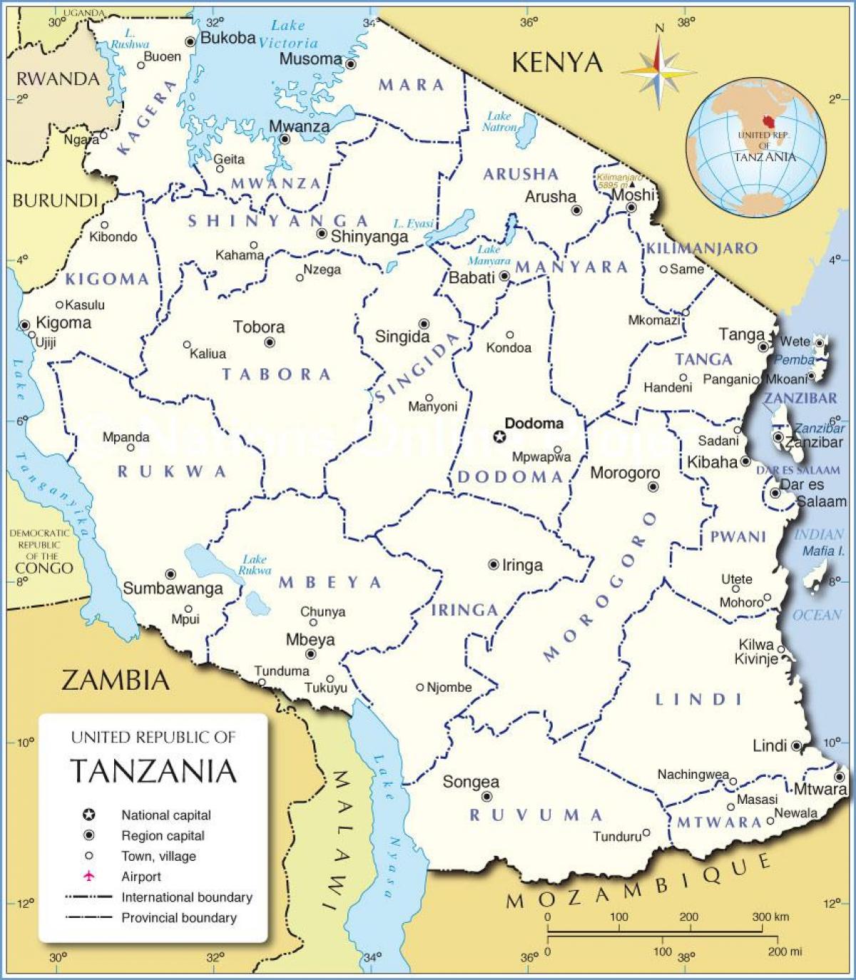 tanzania administratieve kaart