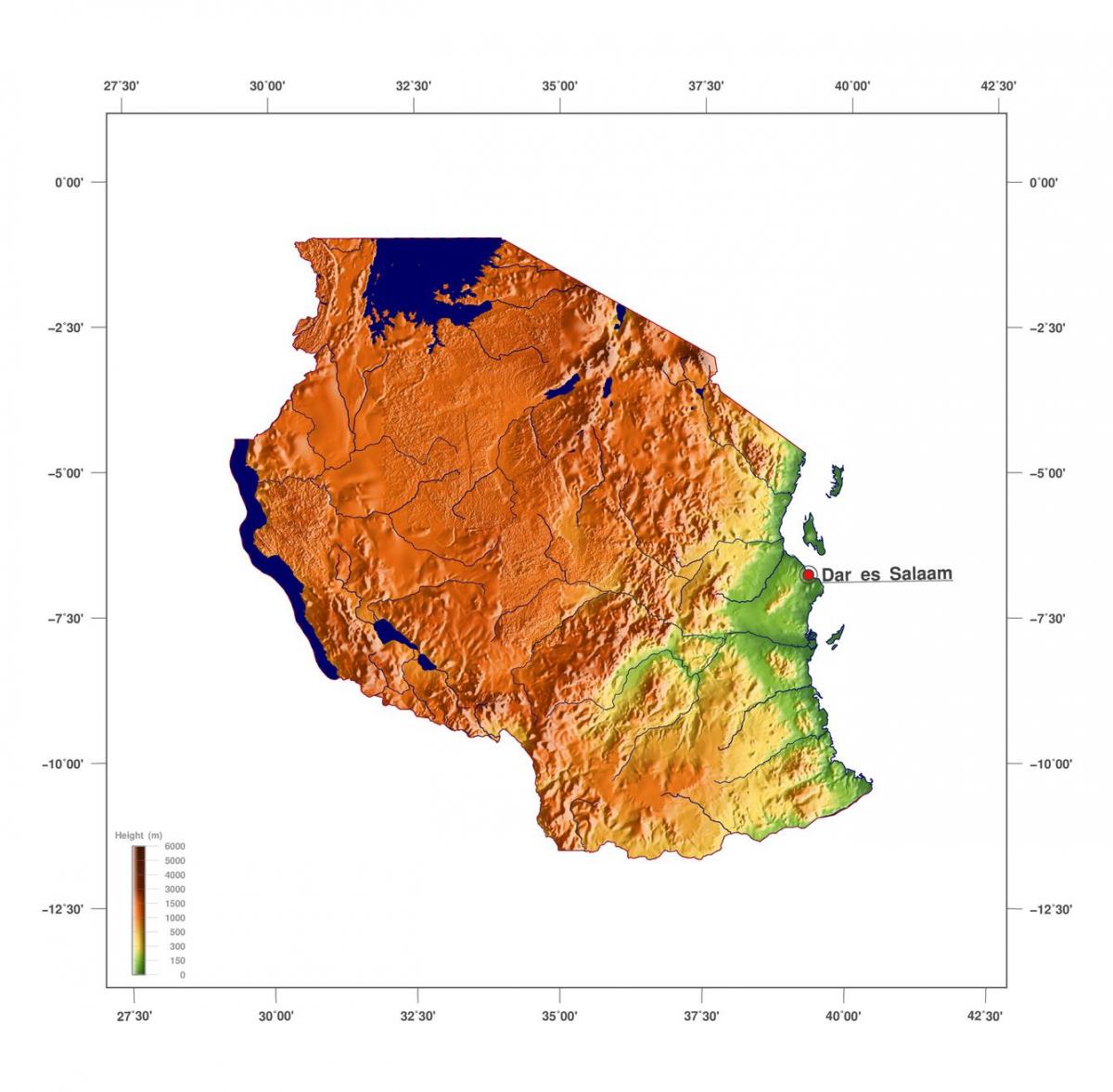 Kaart van tanzania hoogte