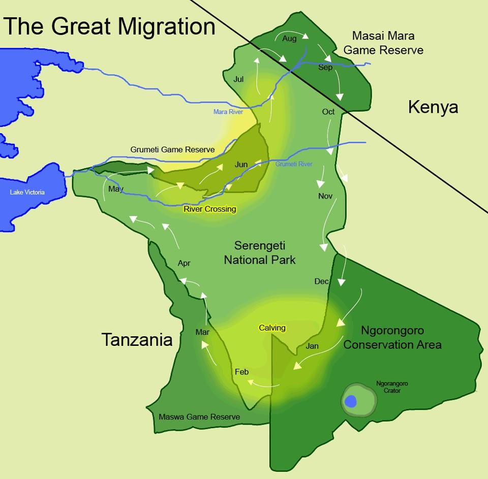 Kaart van tanzania migratie