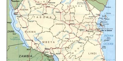 Kaart van de historische sites in tanzania