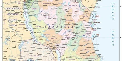 Kaart van tanzania en omliggende landen