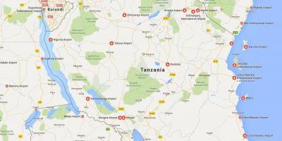 Kaart van tanzania luchthavens 