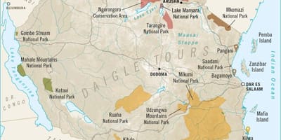 Kaart van tanzania game reserves