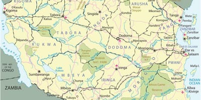 Tanzania toeristische attracties kaart