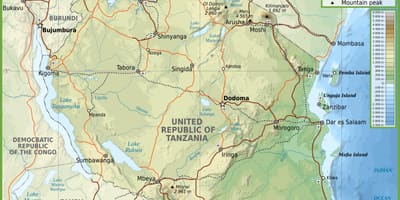 Kaart van de weg tanzania met afstanden